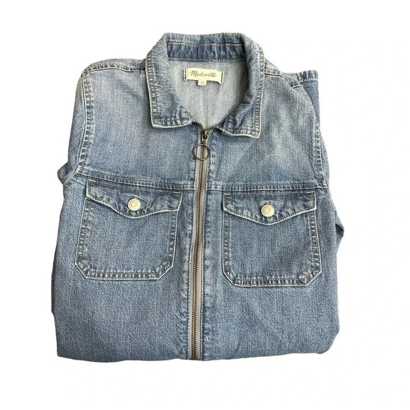 Madewell Blue Denim Zip Front Long Sleeve Shirt Dress Size XS - Picture 10 of 10